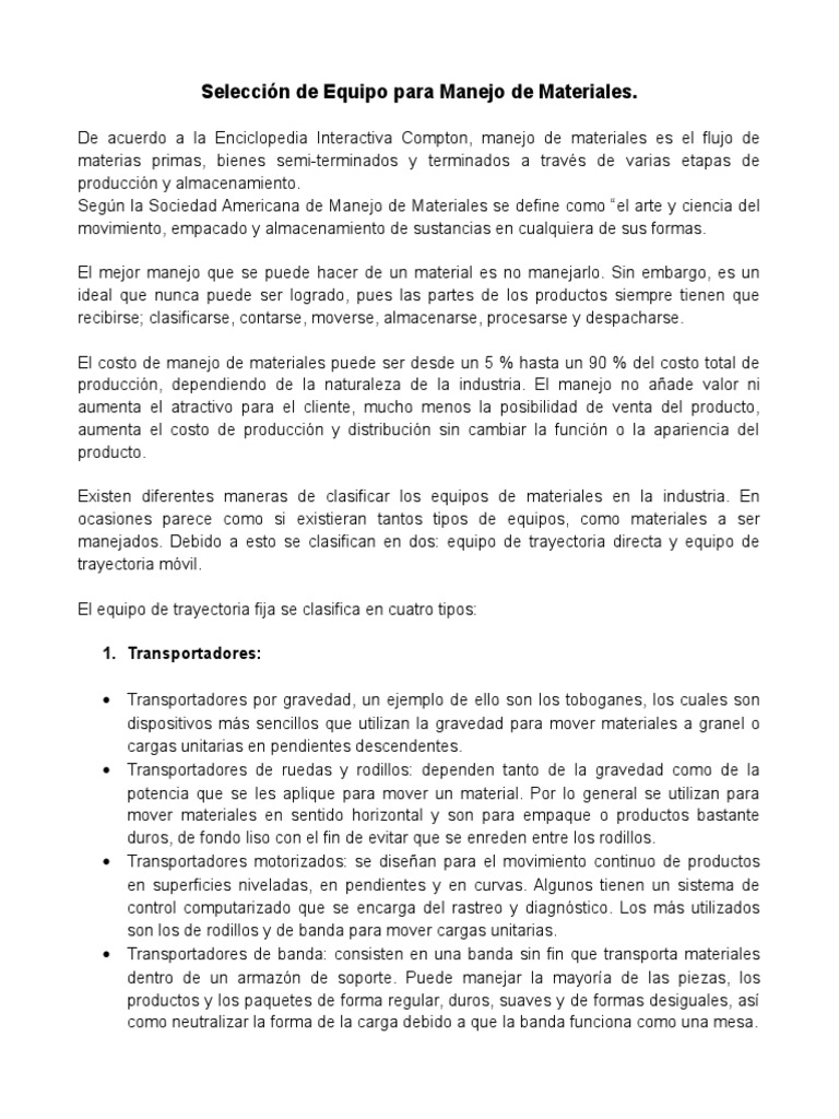 Seleccion de Equipo para Manejo de Materiales | PDF | Máquina elevadora ...