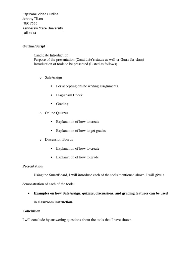 Capstone Video Outline for ITEC 7500 | PDF