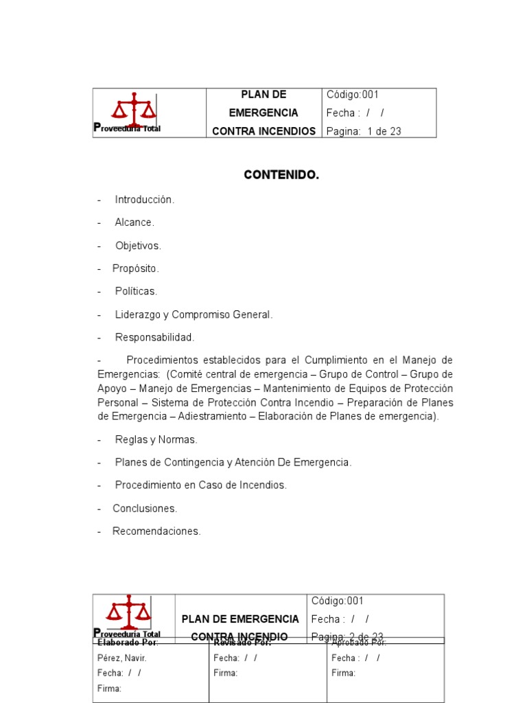 Plan de Emergencia Contra Incendios | PDF | Seguridad y salud ...