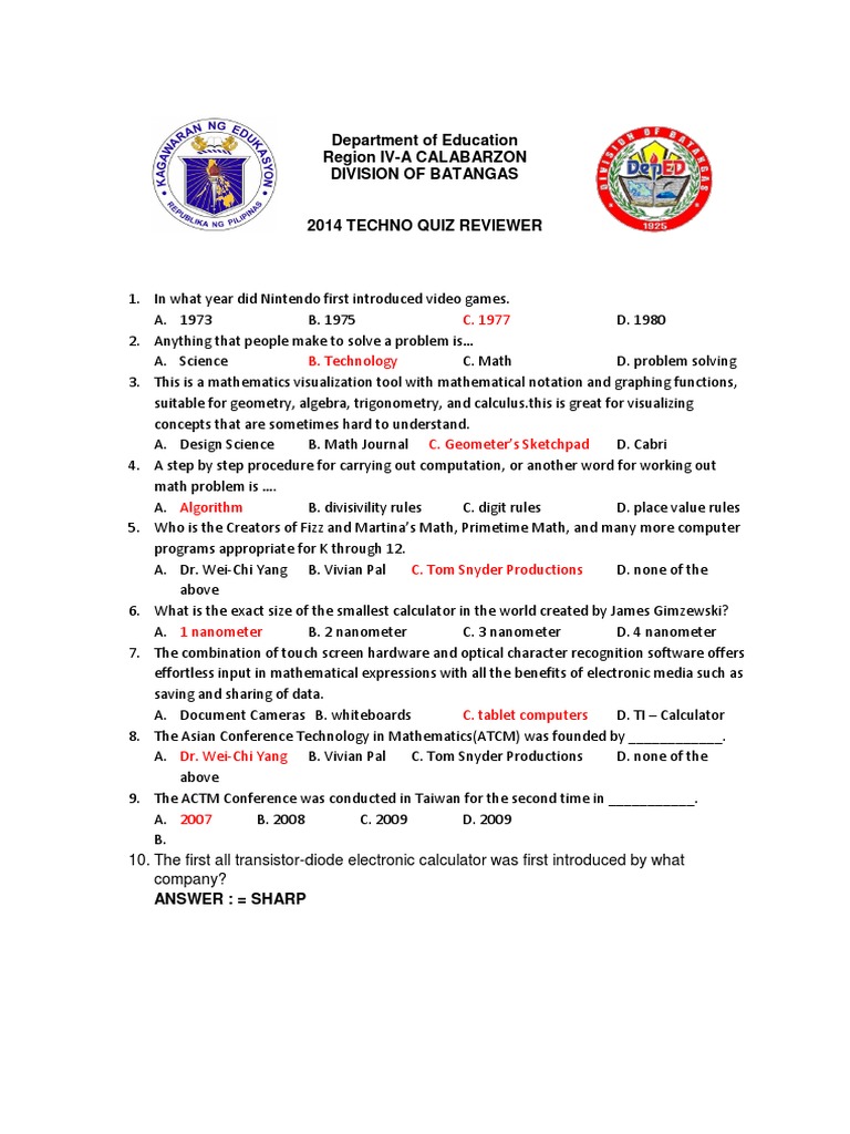 2014 Techno Quiz Reviewer PDF Pi Calculator
