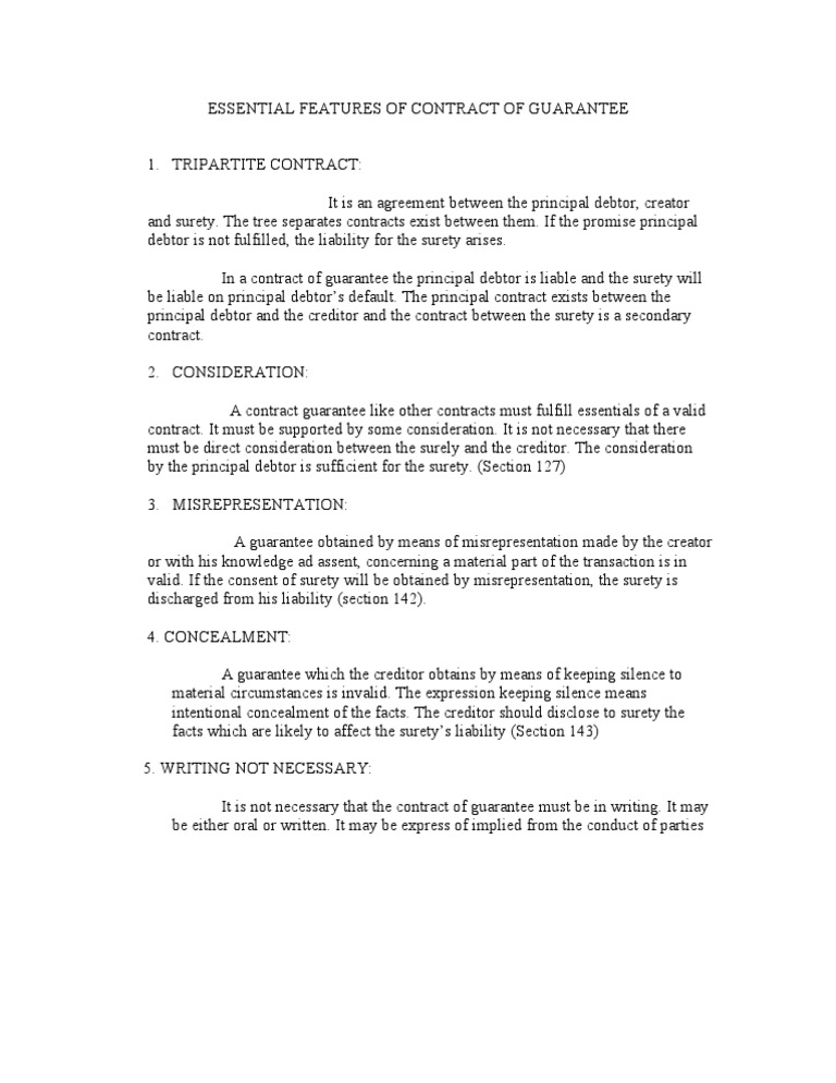 Essential Features of Contract of Guarantee Guarantee Legal Ethics