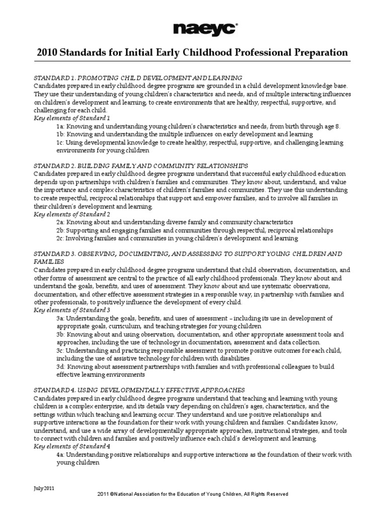 naeyc 2010 standards for initial ece professional preparation Early Childhood Education
