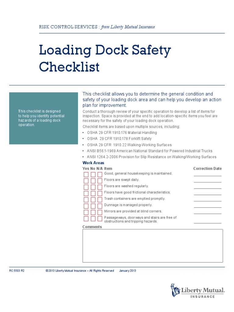Loading Dock Safety Checklist PDF Forklift Truck