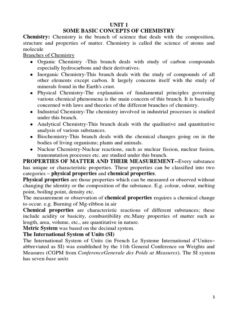 CH 1 Some Basic Concepts of Chemistry | PDF | Science & Mathematics