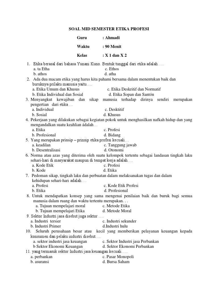 Soal Ujian Etika Profesi