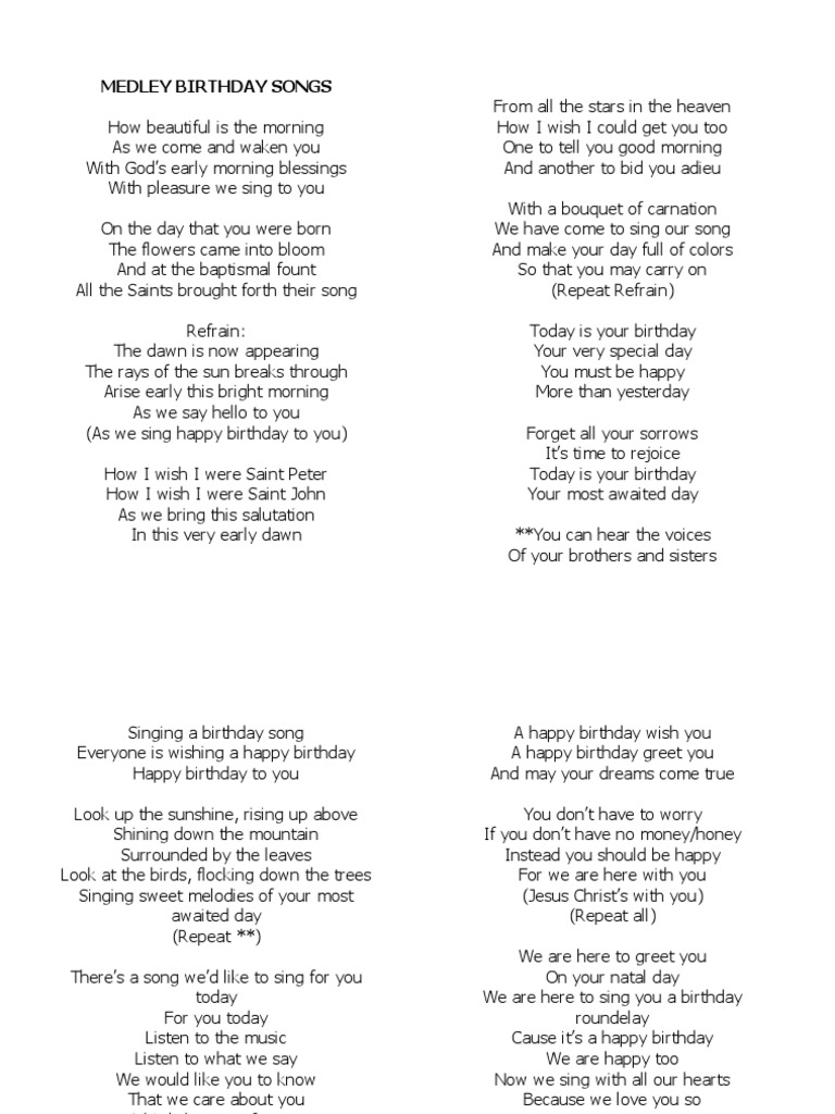 Birthday Songs Pdf Birthdays Religion And Belief
