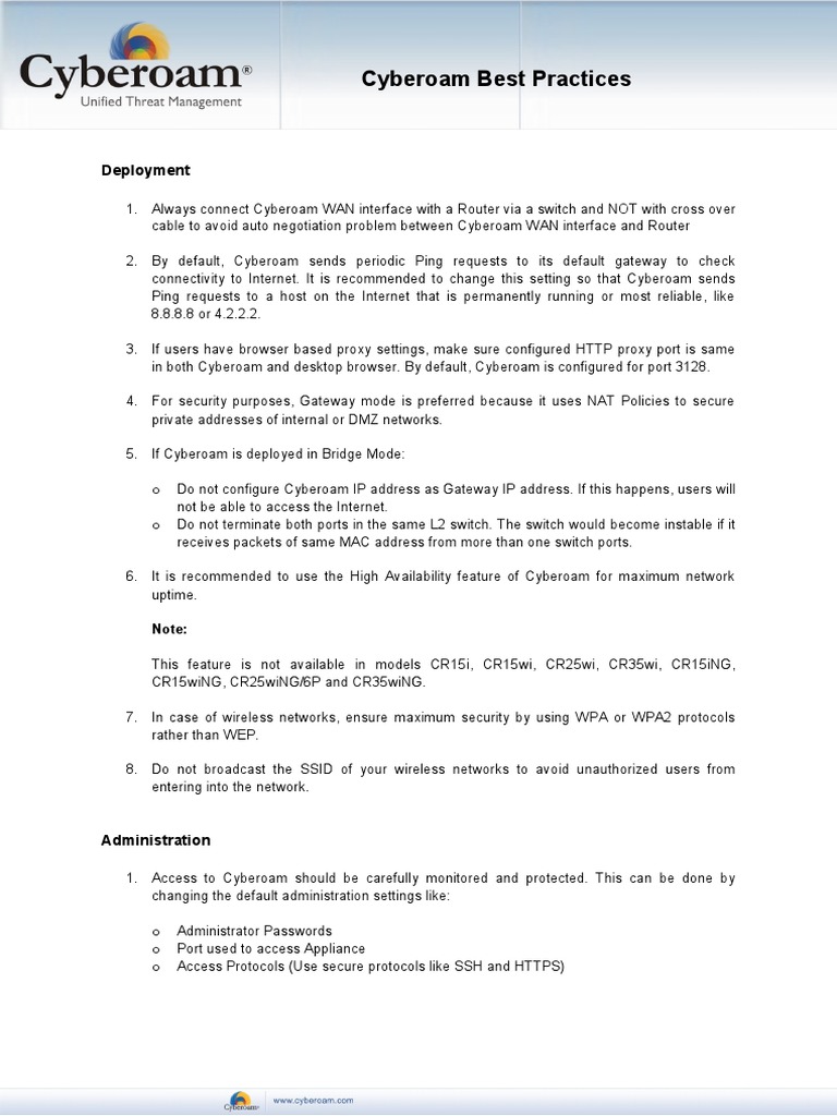 Cyberoam Best Practices | PDF | Firewall (Computing) | Ip Address