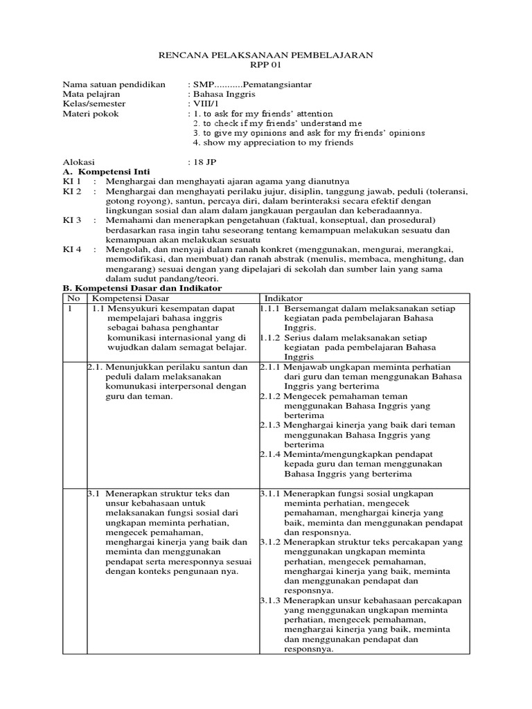 Rpp Bahasa Inggris Kelas Viii Pdf