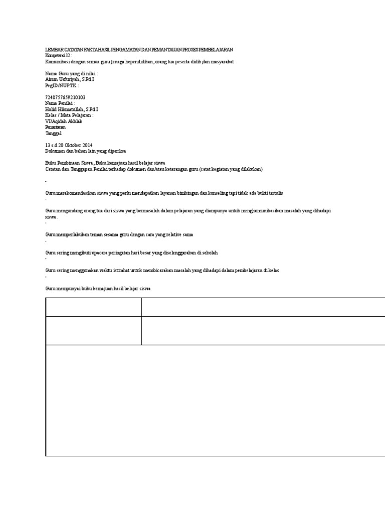 Contoh Lembar Catatan Fakta Hasil Pengamatan Dan