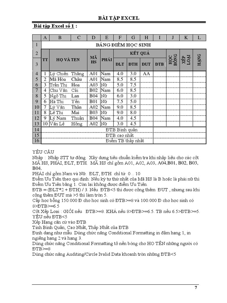 Bai Tap Tin Hoc Dai Cuong Phan Excel | PDF