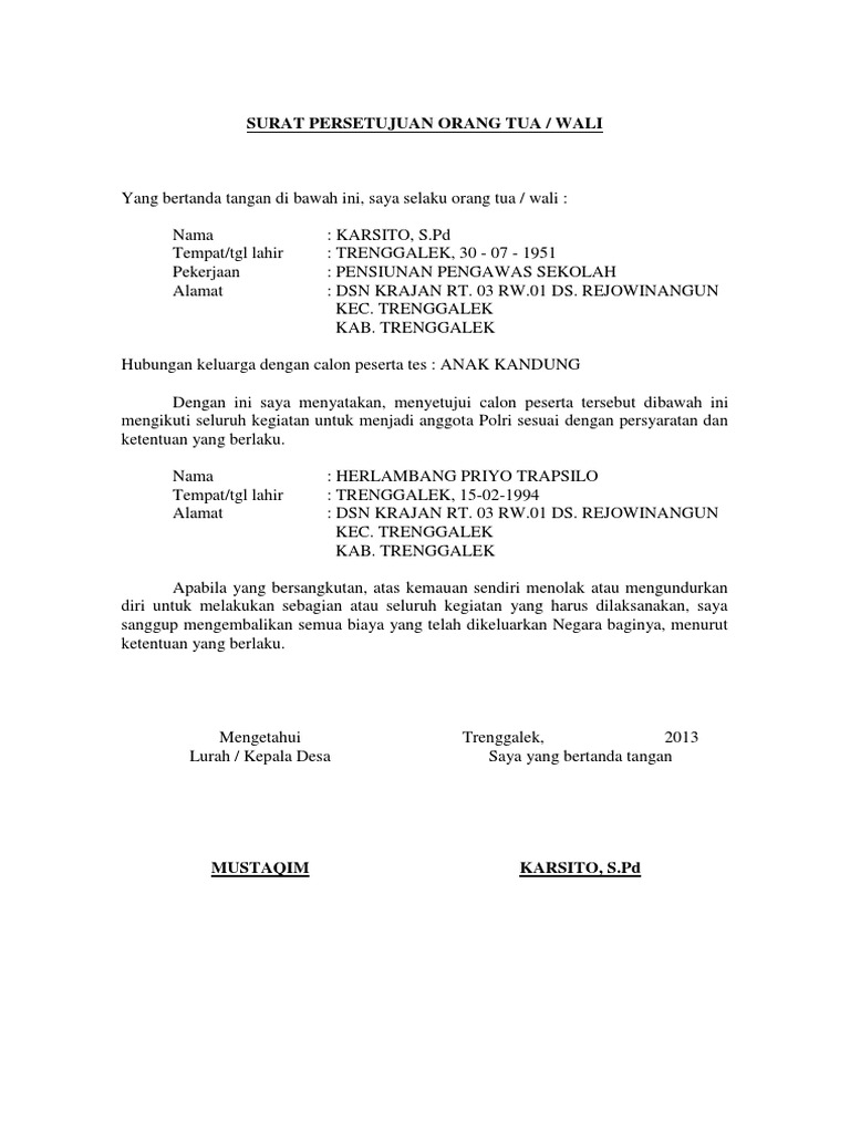 Surat Persetujuan Orang Tua Pdf