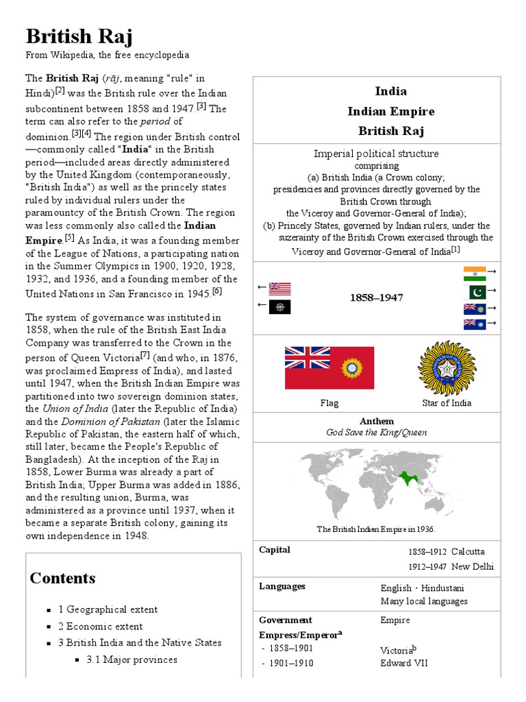 Overview of the British Raj (1858-1947) | PDF | British Raj | Partition ...