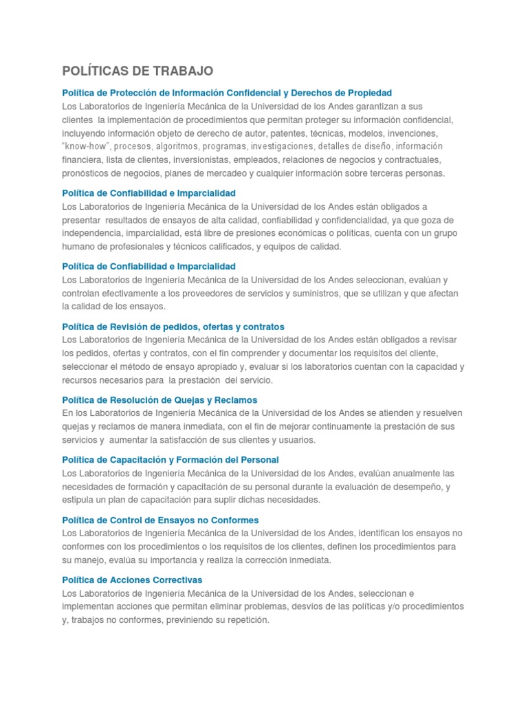 Ejemplos de Politicas para la 17025