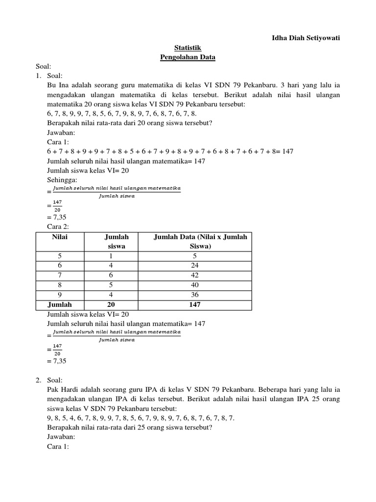 Soal Statistik Matematika Sd Kelas 6