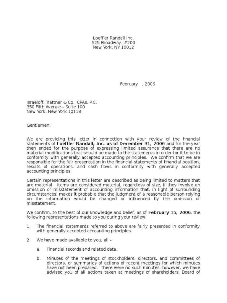 Client Representation Letter | PDF | Financial Statement | Fraud