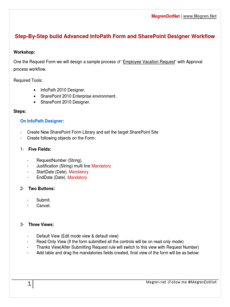 Step-By-Step Build Advanced InfoPath Form and SharePoint Designer ...