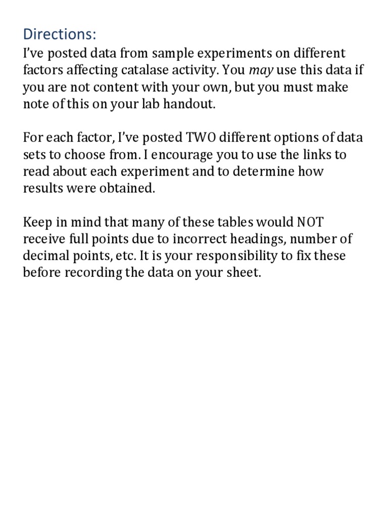 12-Data On Enzyme Experiments | PDF | Catalase | Ph