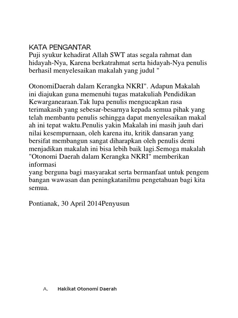 Otonomi Daerah Dalam Kerangka Nkri