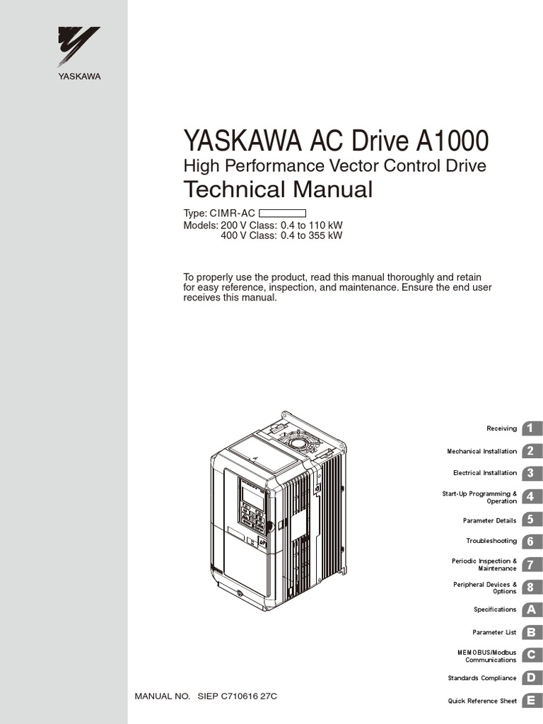 MANUAL Yaskawa A1000 Manual.pdf Mechanical Engineering Manufactured