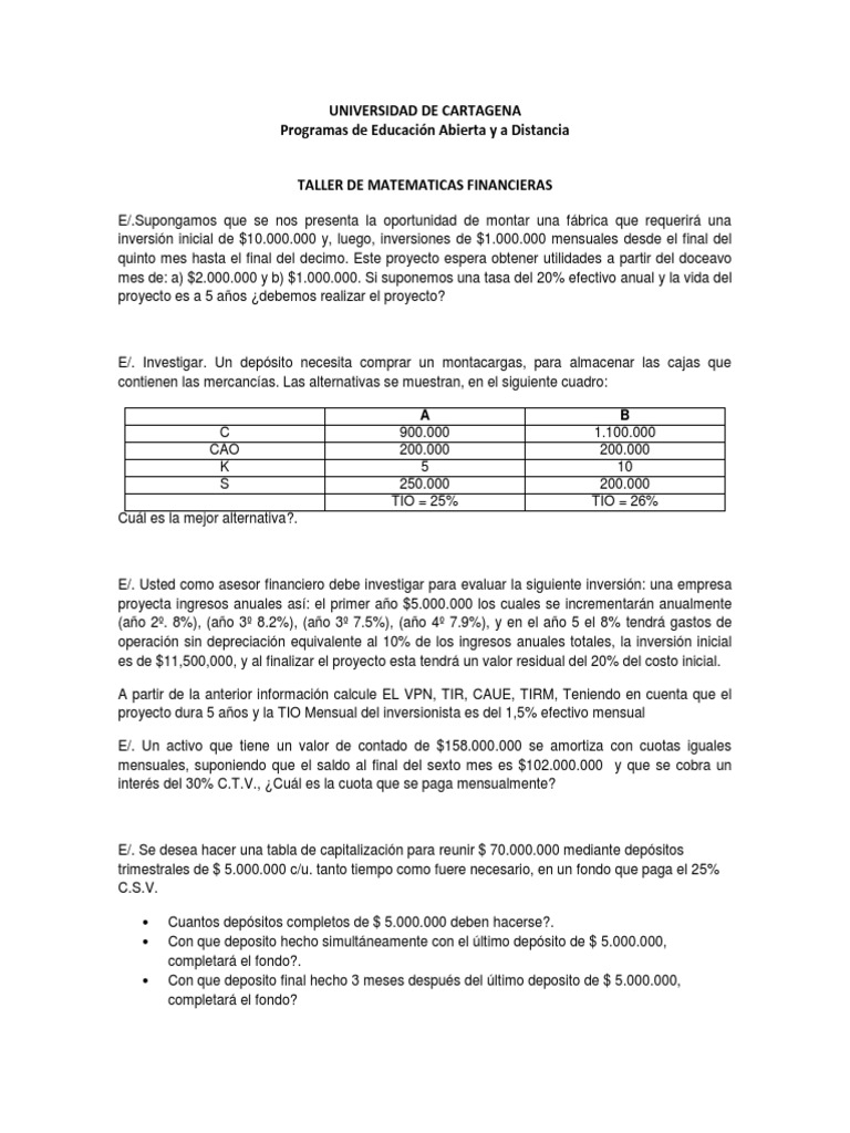 Taller Final de Matematicas Financieras-2014!02!1 | PDF | Euro ...