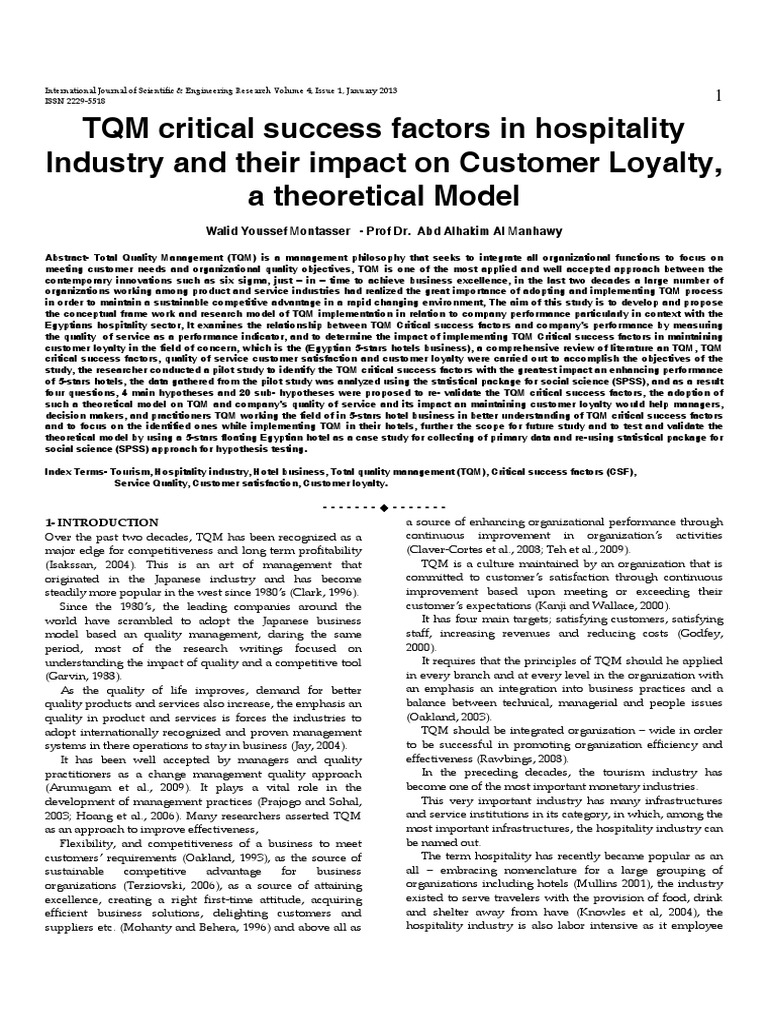 Researchpaper TQM Critical Success Factors in Hospitality Industry and ...