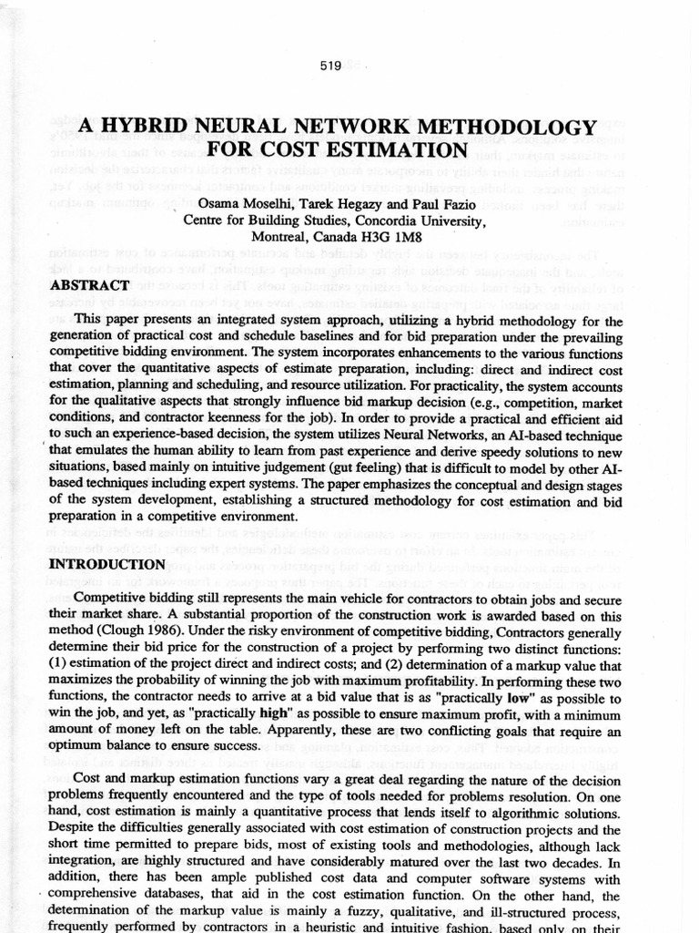 A Hybrid Neural Network Methodology For Cost Estimation PDF | PDF ...