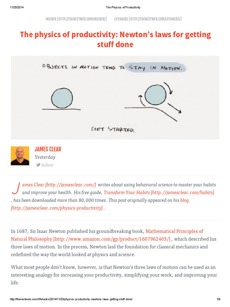 The Physics of Productivity PDF Newton's Laws Of Motion Force