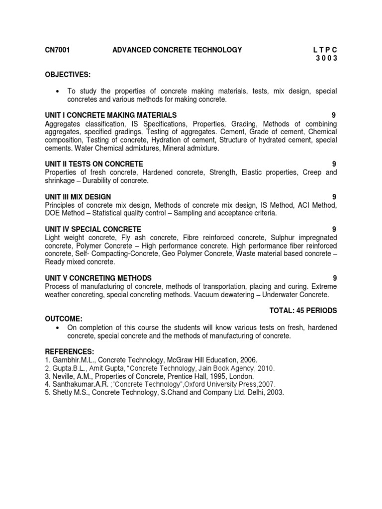 Advanced Concrete Technology Course | PDF