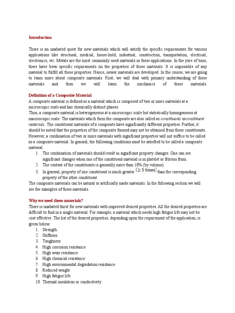 An Introduction to Composite Materials Their Definition, Constituents
