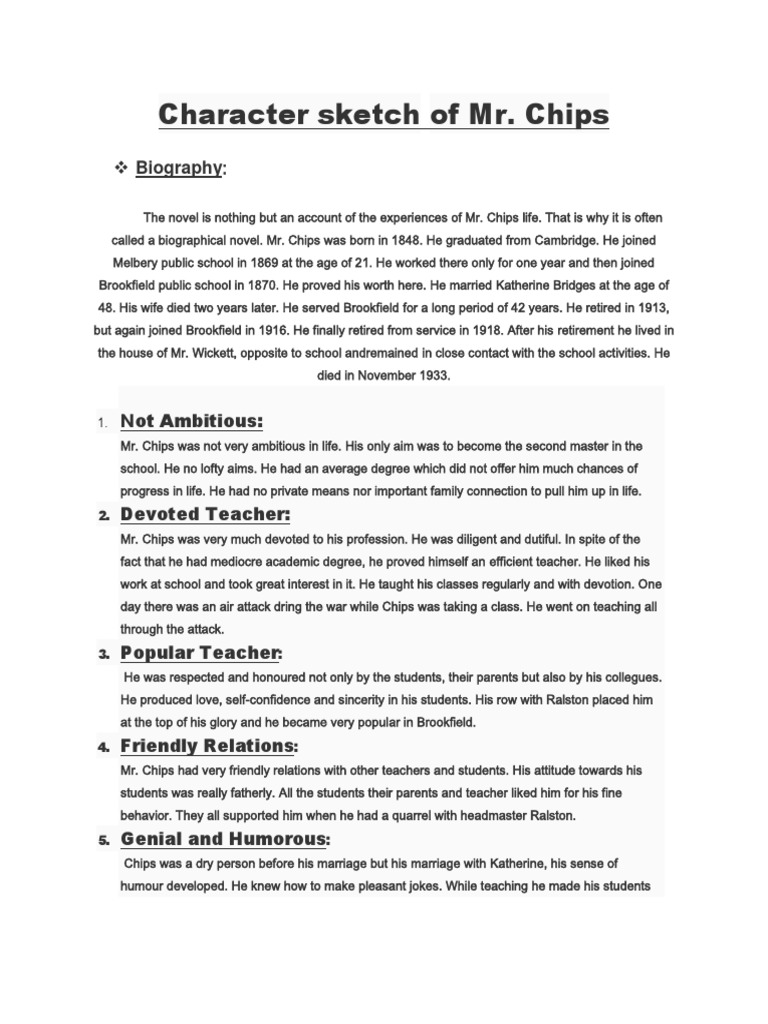 Character Sketch Pdf Humour Teachers