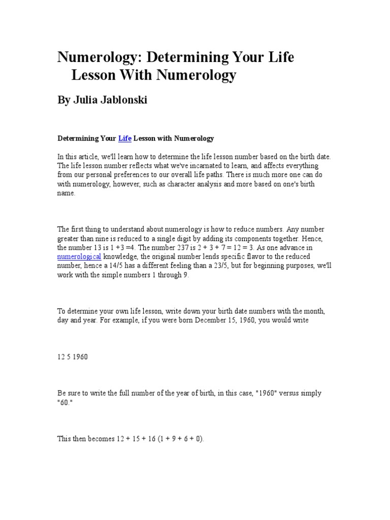Understanding Life Lesson Numbers | PDF | Psychological Concepts | Science
