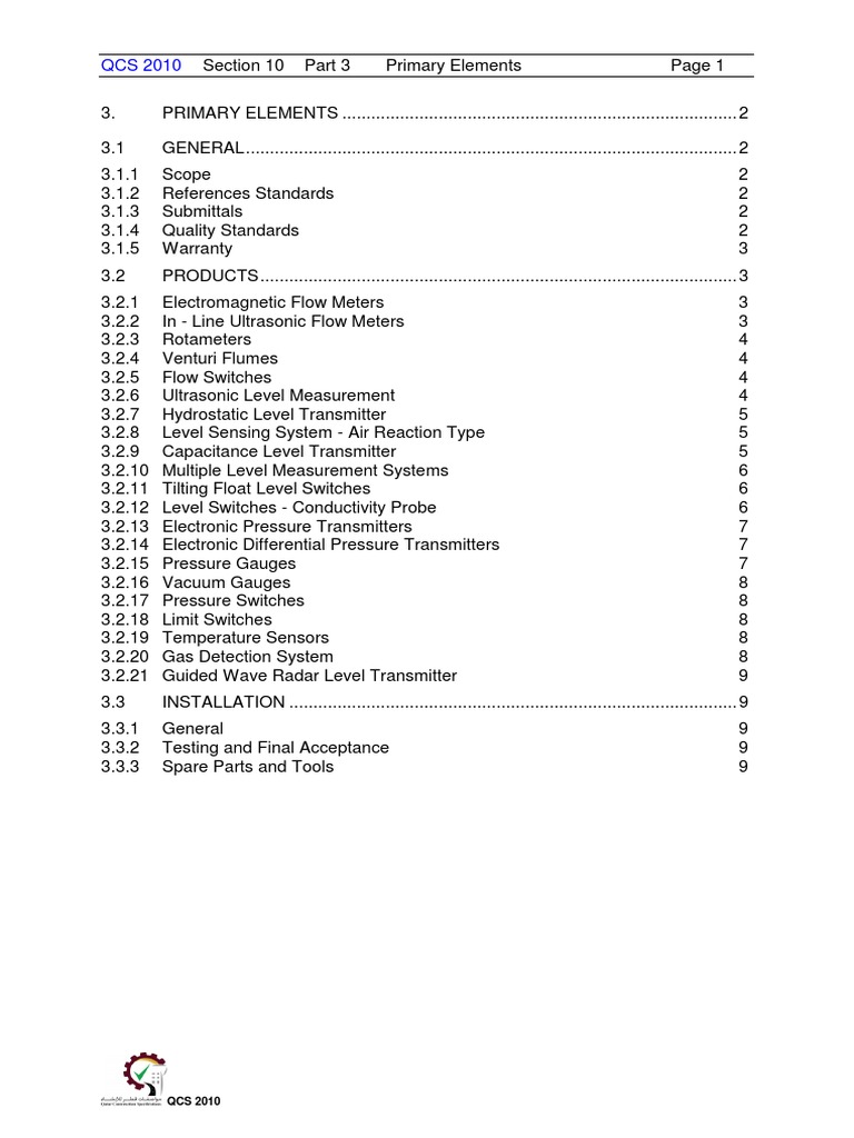 QCS 2010 Primary Elements Specifications | PDF | Pressure Measurement ...