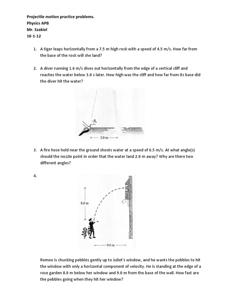 10 1 12 projectile motion practice problems apb euclidean vector trajectory