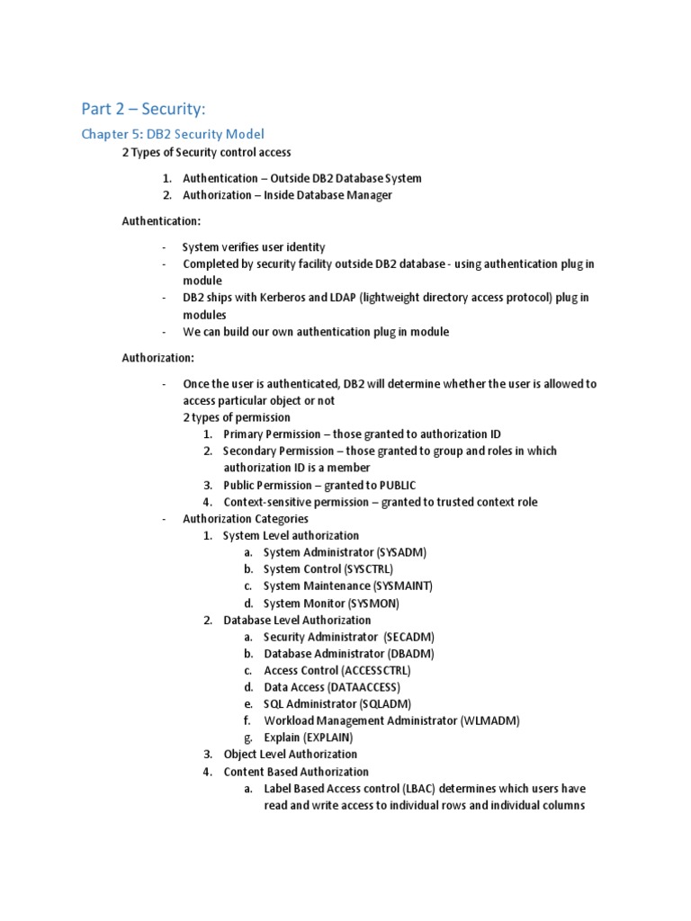 Part 2 - Security:: Chapter 5: DB2 Security Model | PDF ...