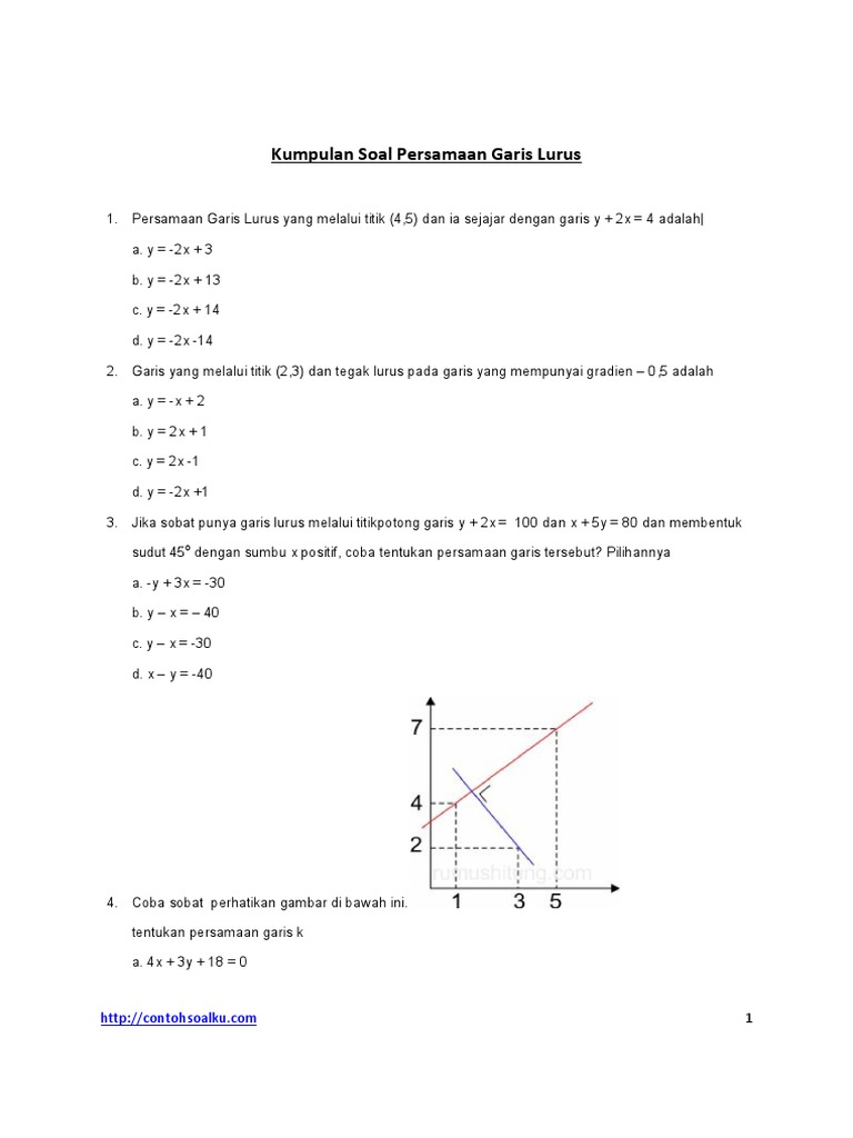 Contoh Soal Persamaan Garis Lurus Melalui Dua Titik