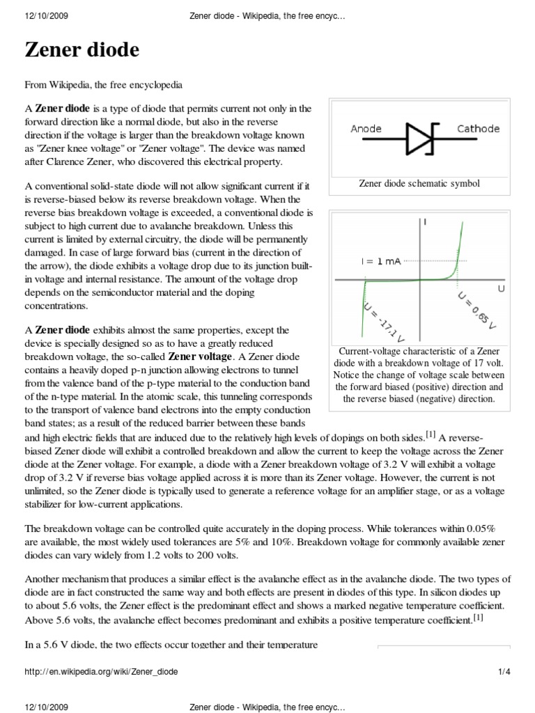 Zener Diode Wikipedia, The Free Encyclopedia PDF PN Junction Diode