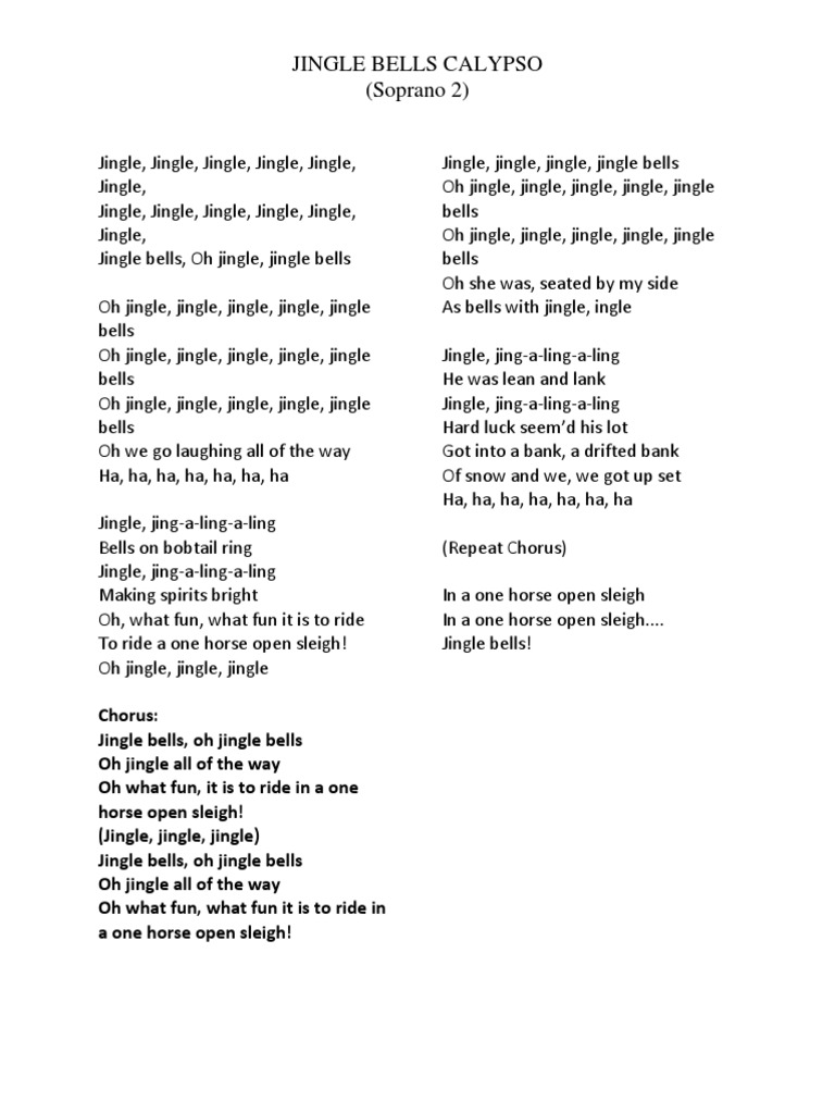 Jingle Bells Calypso Lyrics (Soprano 2)