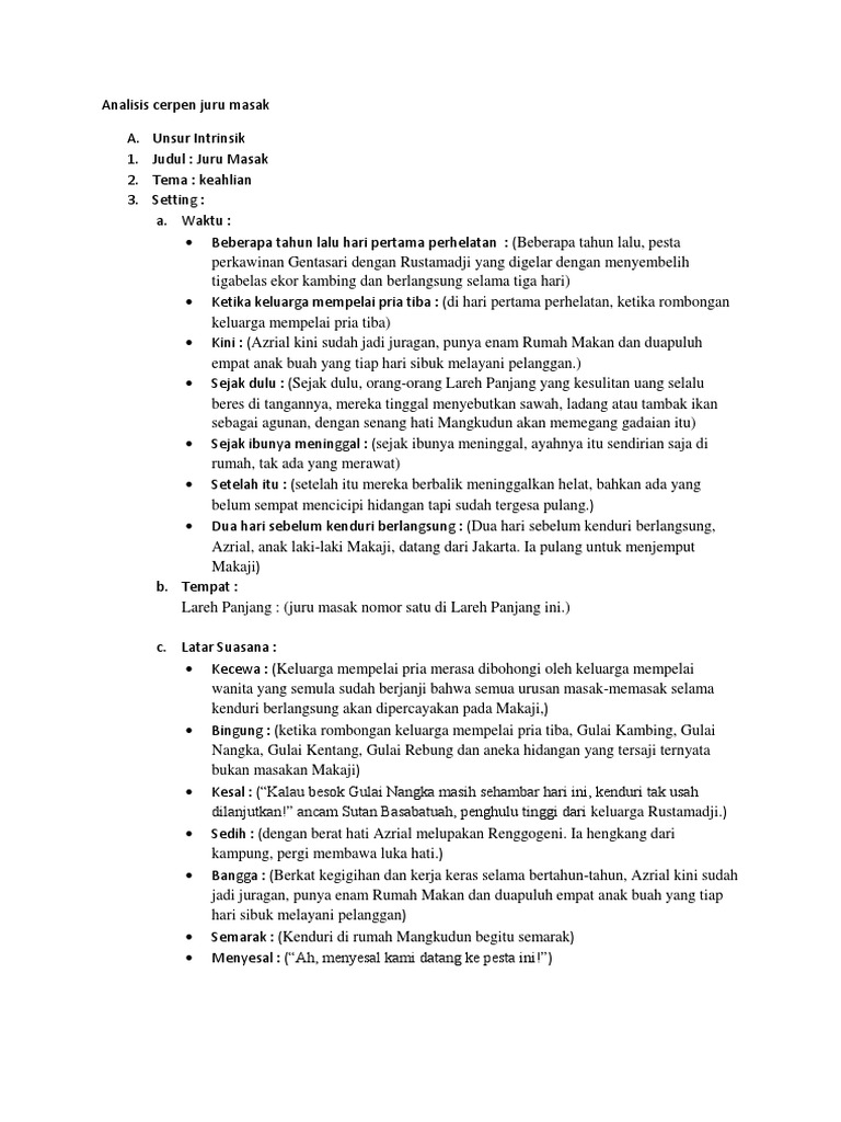 Analisis Cerpen Juru Masak