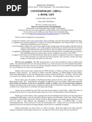 Contemporary China A Book List Princeton University - 