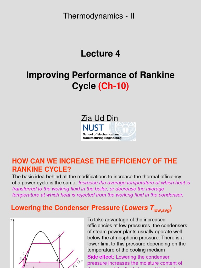 Improving Performance of Rankine Cycle: Thermodynamics - II | PDF