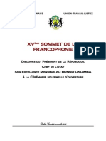 Discours du Président de la République Ali Bongo Ondimba au XVème Sommet de la Francophonie