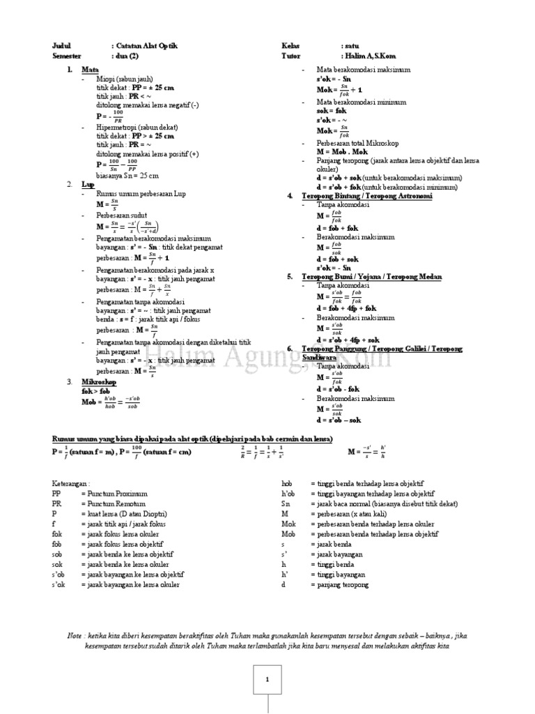 Rumus Fisika Alat Optik