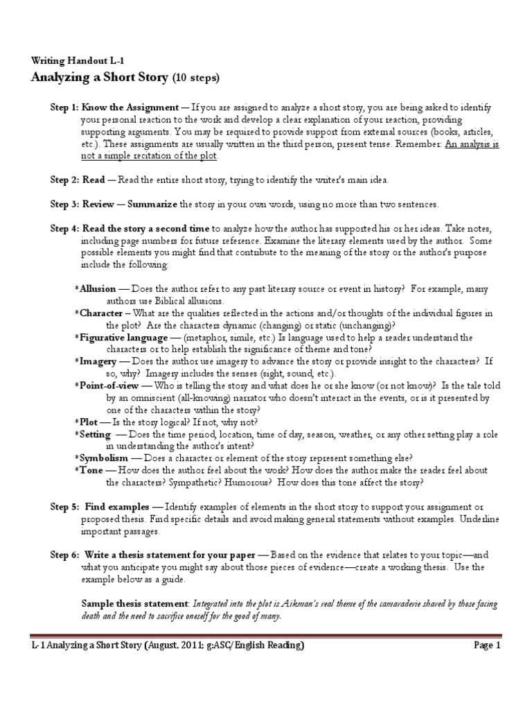 Analyzing A Short Story 16 Steps  PDF  Narration  Essays