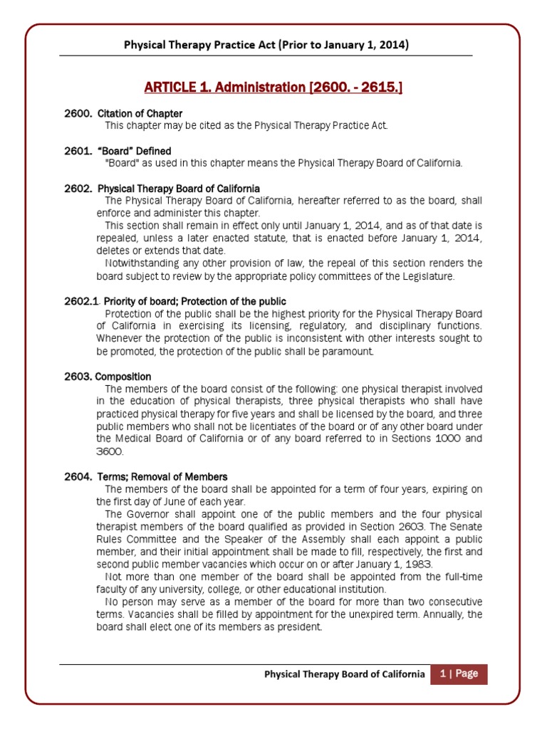 Physical Therapy Practice Act PDF Physical Therapy Licensure