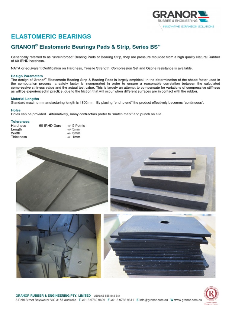 GRANOR Elastomeric Bearings Pads Strips Series BS Deformation
