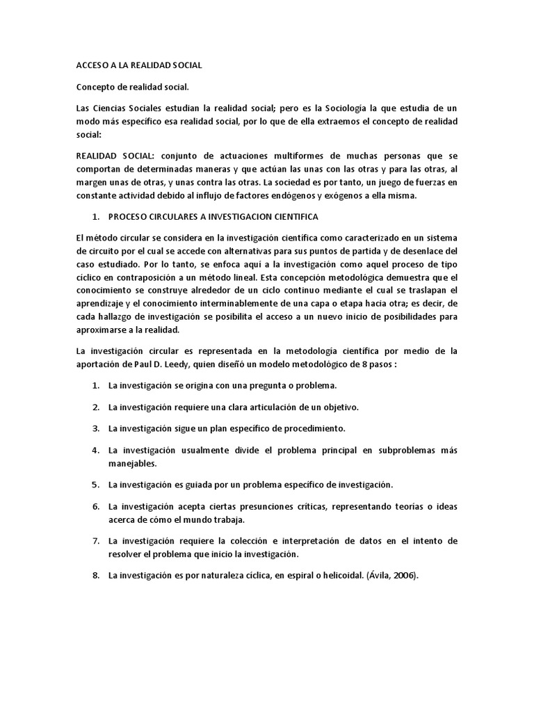 Acceso a la Realidad Social y Métodos de Investigación | PDF | Science ...