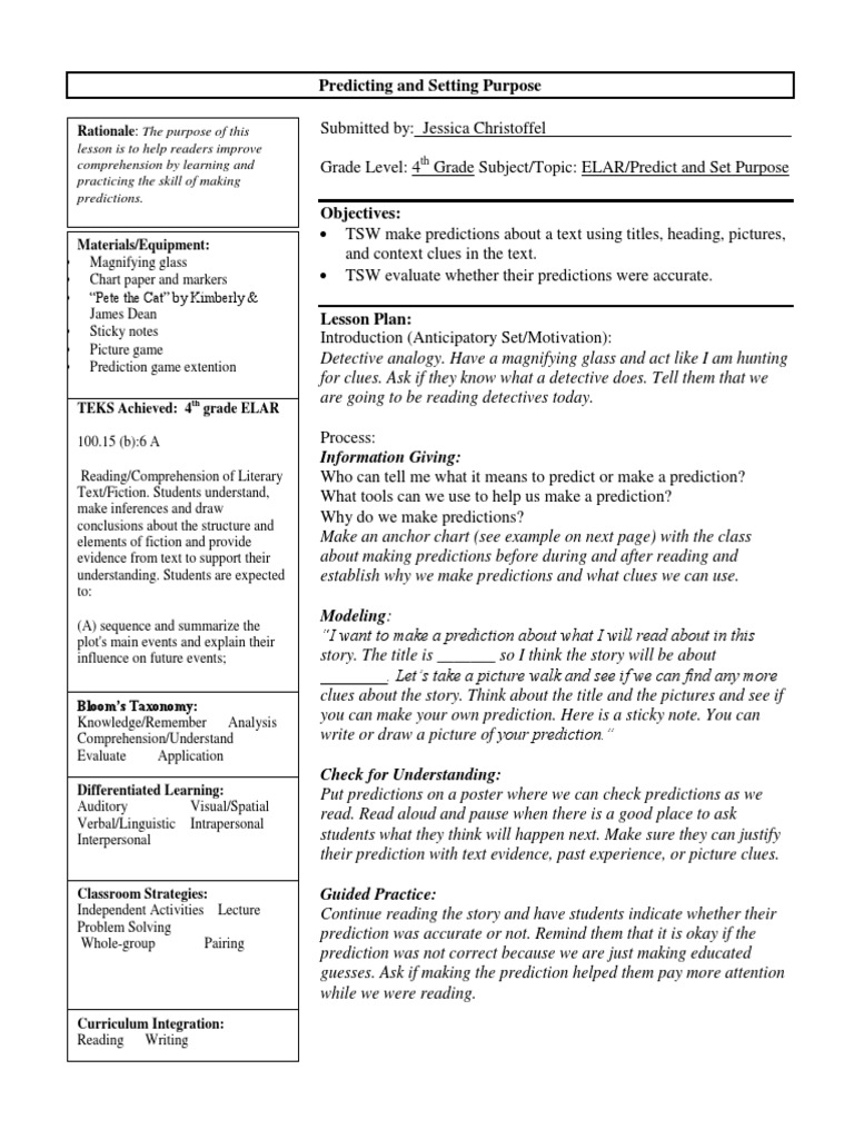 Predicting and Setting Purpose: Information Giving | Reading