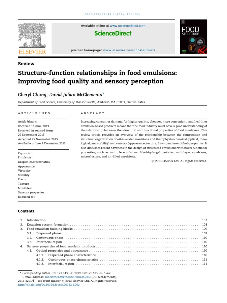 Food Emulsions Structure Function Insights Pdf Emulsion Colloid