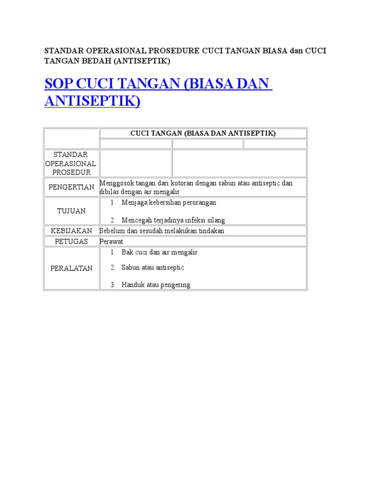 Standar Operasional Prosedure Cuci Tangan Biasa Dan Cuci
