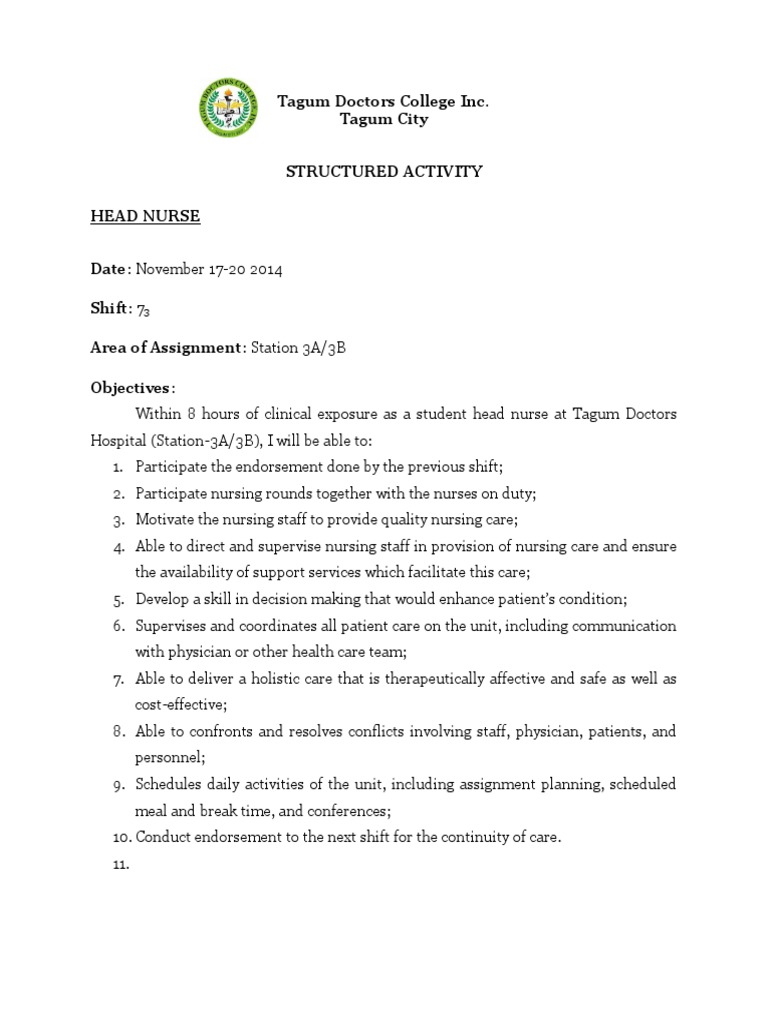 10.) Head Nurse Structured Program | PDF | Medical Prescription | Nursing